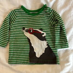 Baby Boden Long Sleeve Tee in Green and Red with Badger Design